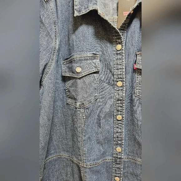 Levi's Jeans Denim Shirt Long Jacket Cotton Washed Blue Lightweight Size 4X - Picture 2 of 11